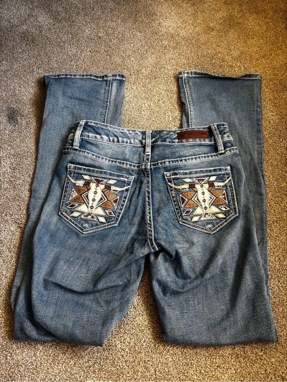 Ariat Blue Boot-Cut Jeans with Southwestern Embroidered Pockets
